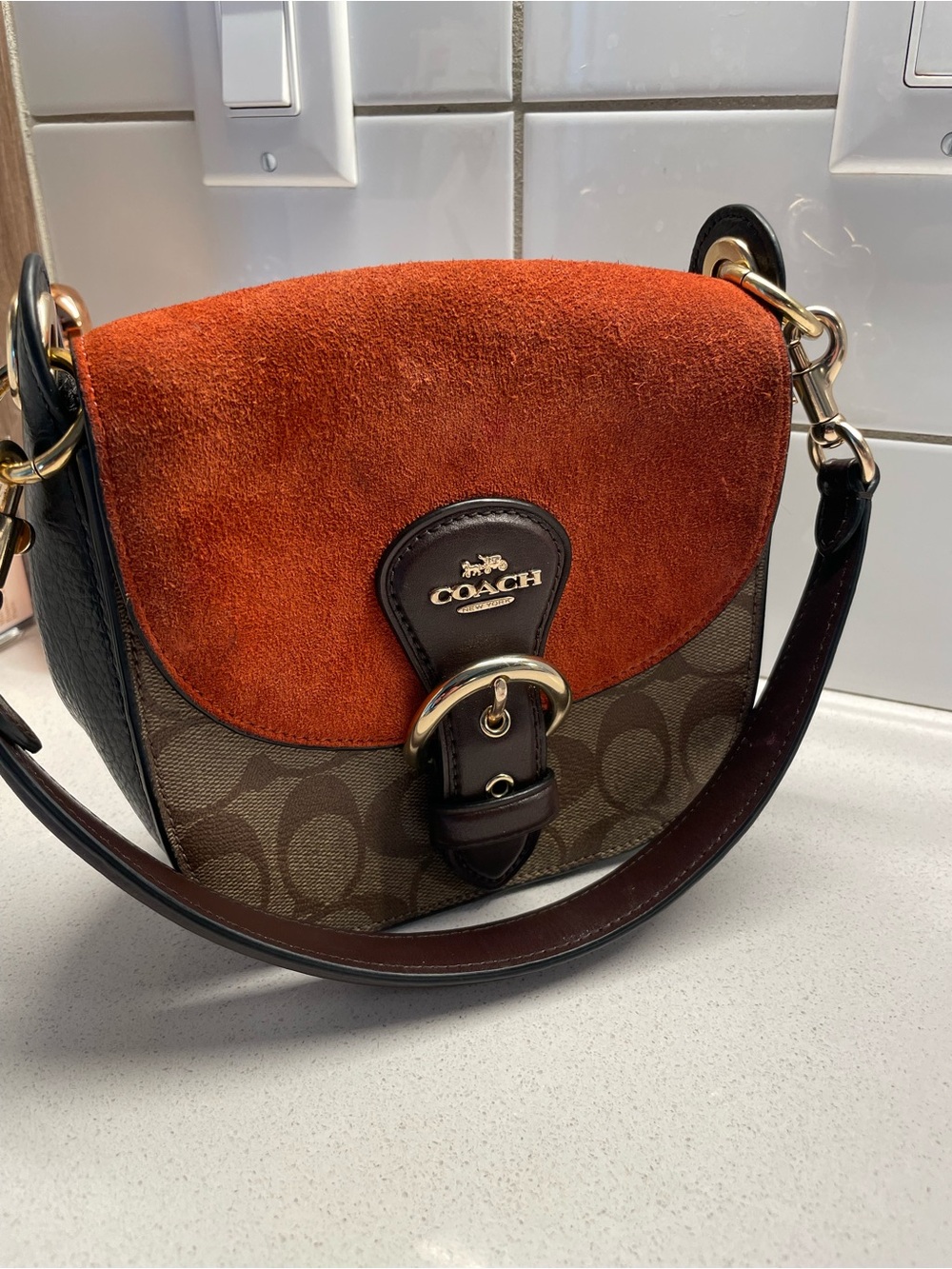 Coach Kleo Suede & Signature Canvas Bag